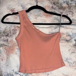 SHEIN One-Shoulder Ribbed Crop Top in light orange